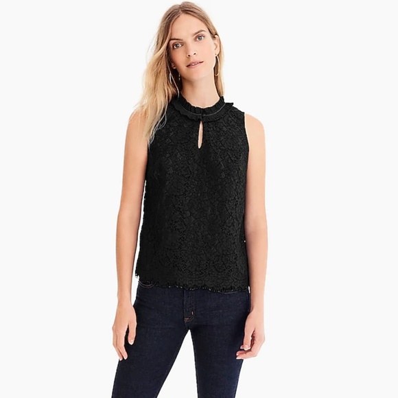 🌼🌸Lace Ruffle Sleeveless Tank Top, Black🌼🌸 - Picture 1 of 3